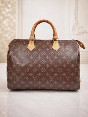Authentic Louis Vuitton Speedy 35 Monogram Brown Canvas Handbag LV Satchel Bag